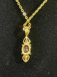 Vintage 14KT Gold-Electroplated Necklace w/ Red Oval Gemstone Pendant ABC Jewelery