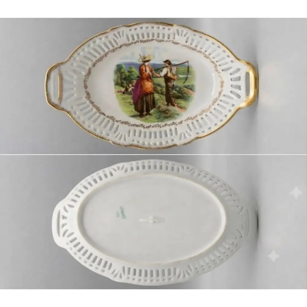 Vintage Bavarian porcelain reticulated dish, This type of porcelain was produced in the Bavaria region of Germany, a major hub for fine porcelain manufacturing