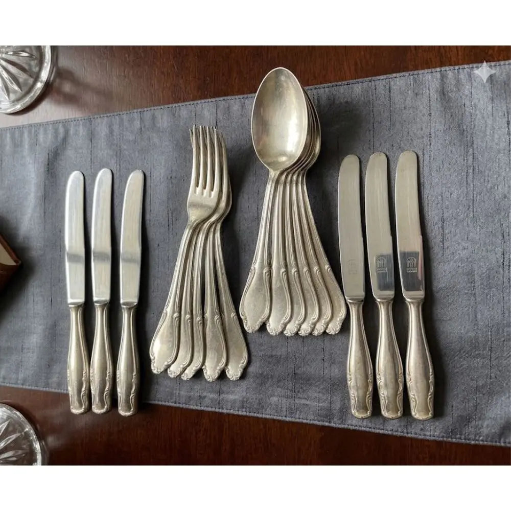 Vintage German Fritz Voos Solingen 100 Silver-Plate Flatware - 17 Piece Set