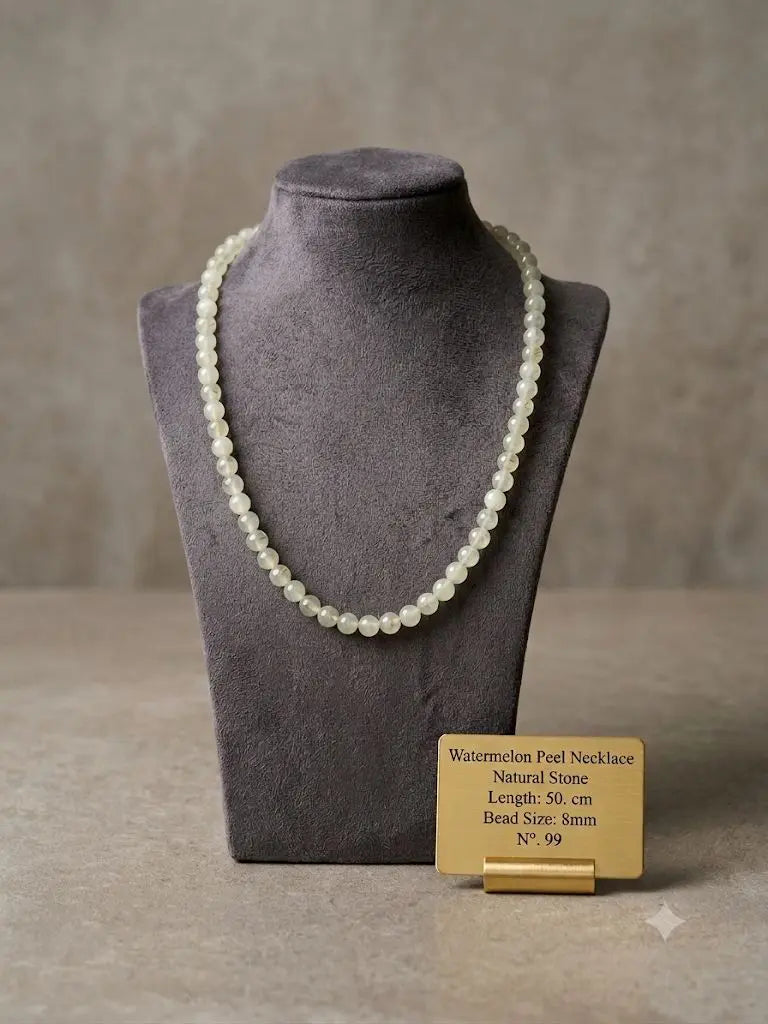 Watermelon Peel Necklace, Natural Stone, Length 50. cm, Bead Size 8mm, ABC_NEC_99