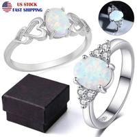 White Opal Love Heart Cutout Promise Ring Sterling Silver Jewelry Size 7 w/Box ABC Jewelery