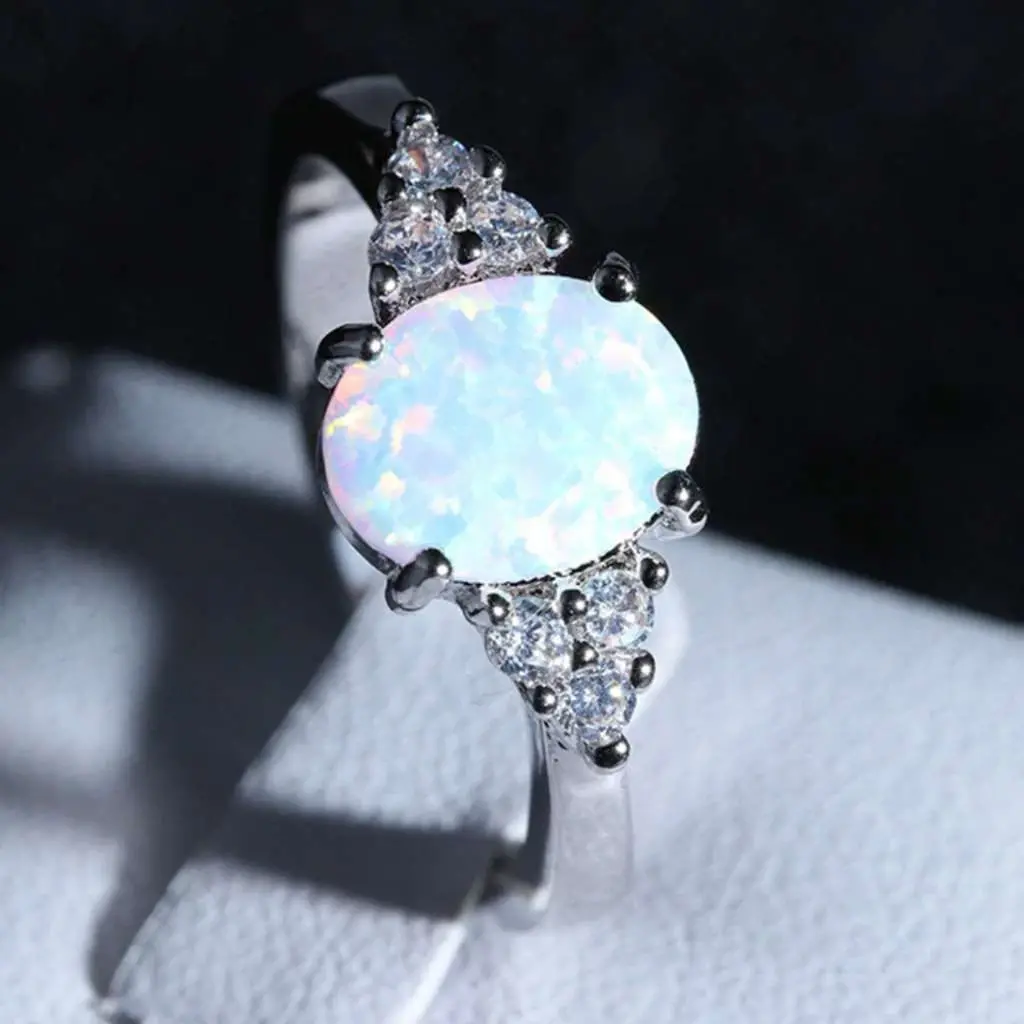 White Opal Love Heart Cutout Promise Ring Sterling Silver Jewelry Size 7 w/Box ABC Jewelery