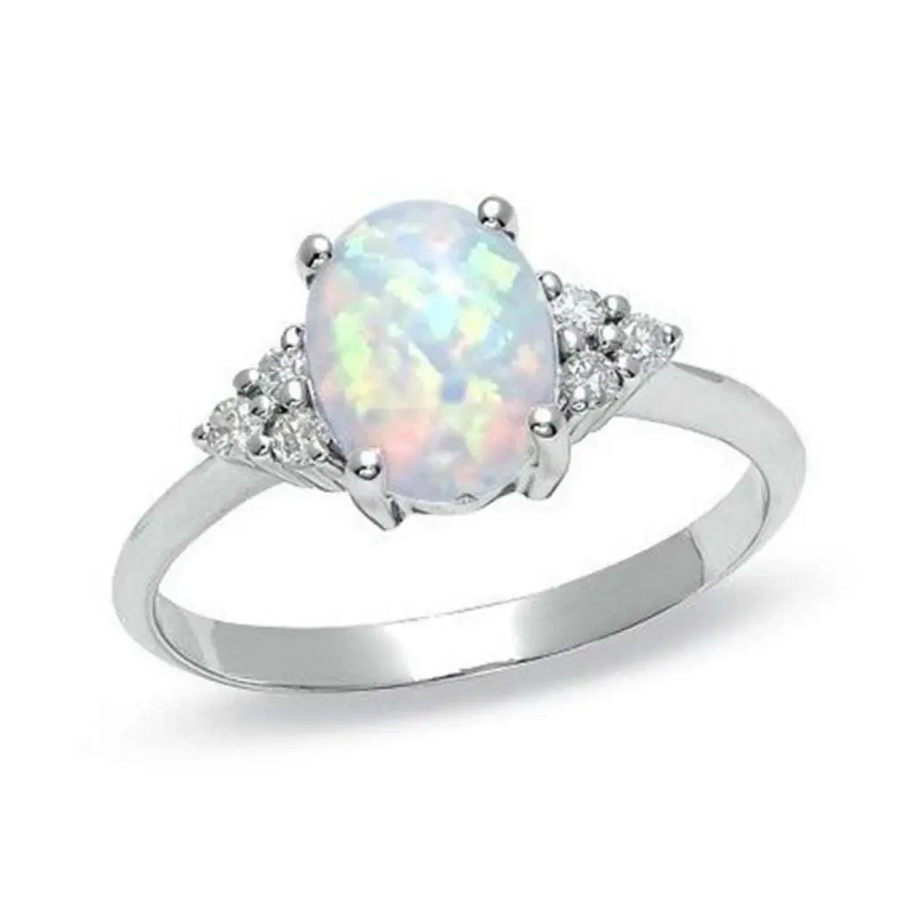 White Opal Love Heart Cutout Promise Ring Sterling Silver Jewelry Size 7 w/Box ABC Jewelery