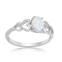 White Opal Love Heart Cutout Promise Ring Sterling Silver Jewelry Size 7 w/Box ABC Jewelery