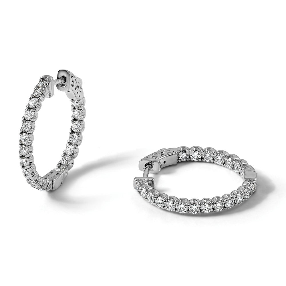 14kw 2ct Lab Grown Dia VS+ F+ Comp In/Out Safety Clasp Hoop Earrings