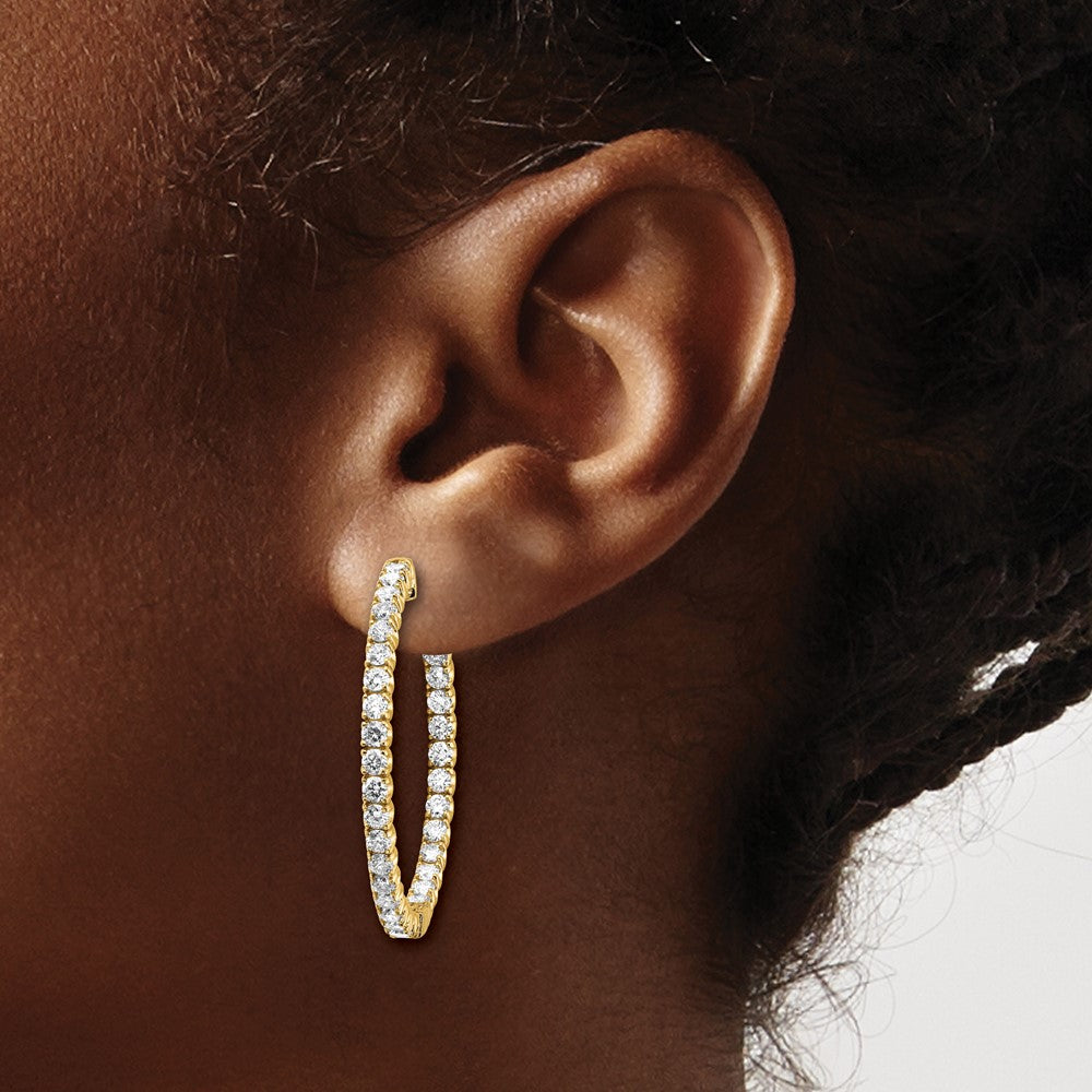 14k 3 1/3 ct Lab Grown Dia VS/SI+ G+ Round In/Out Safety Clasp Hoop Earring
