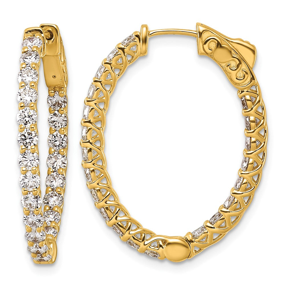 14k 2 1/2ct Lab Grown Dia VS/SI+ G+ Oval In/Out Safety Clasp Hoop Earrings