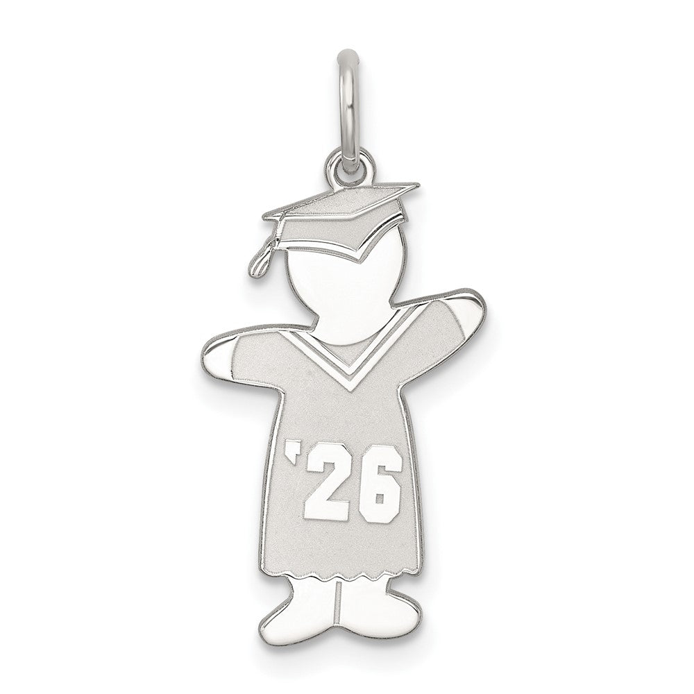 Sterling Silver Rhodium-plated Class of 2026 Boy Cuddle Charm