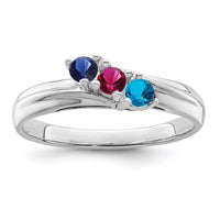 Sterling Silver Rhodium-plated Synthetic 3 Stone Mother's Ring
