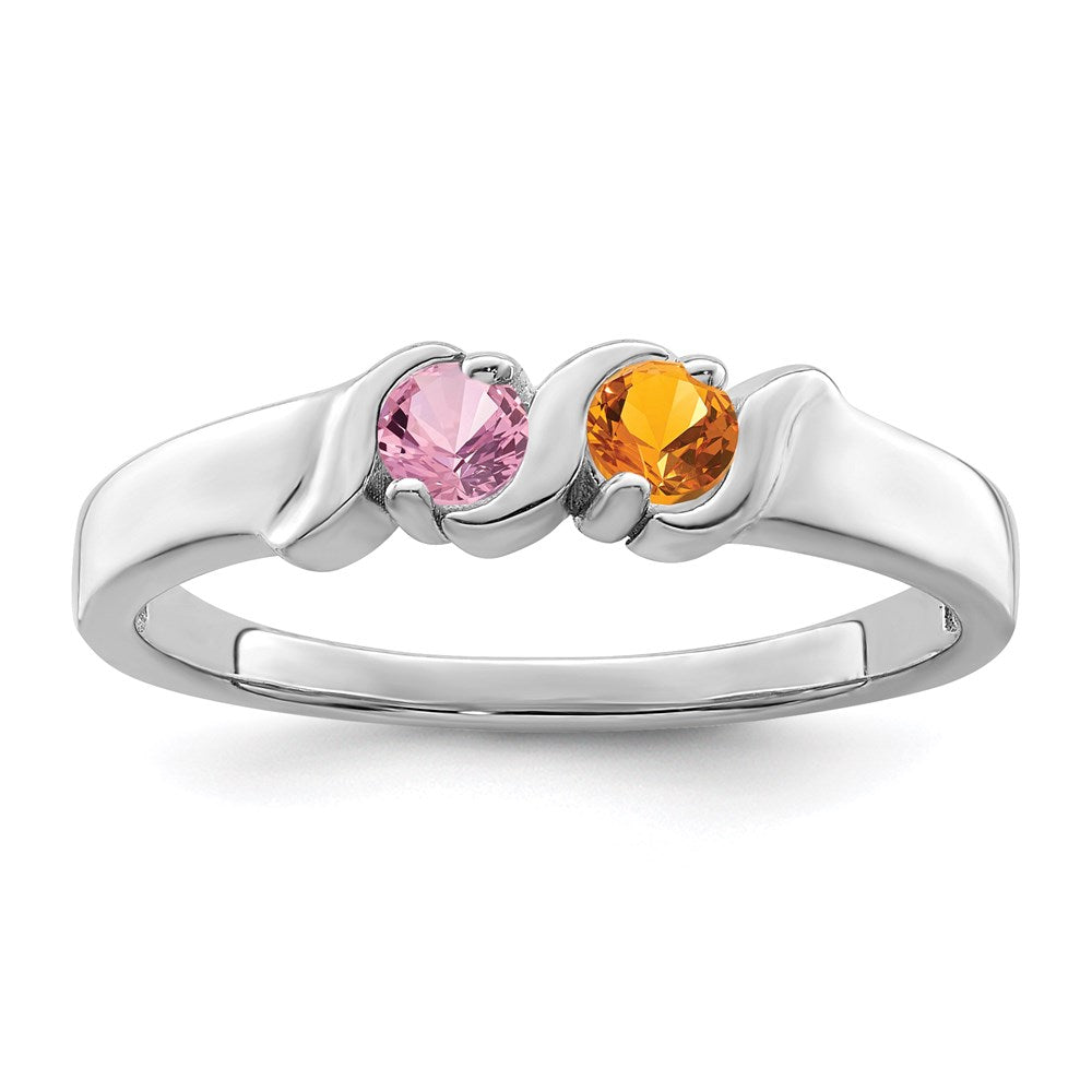 Sterling Silver Rhodium-plated Synthetic 2 Stone Mother's Ring
