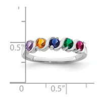Sterling Silver Rhodium-plated Synthetic 5 Stone Mother's Ring