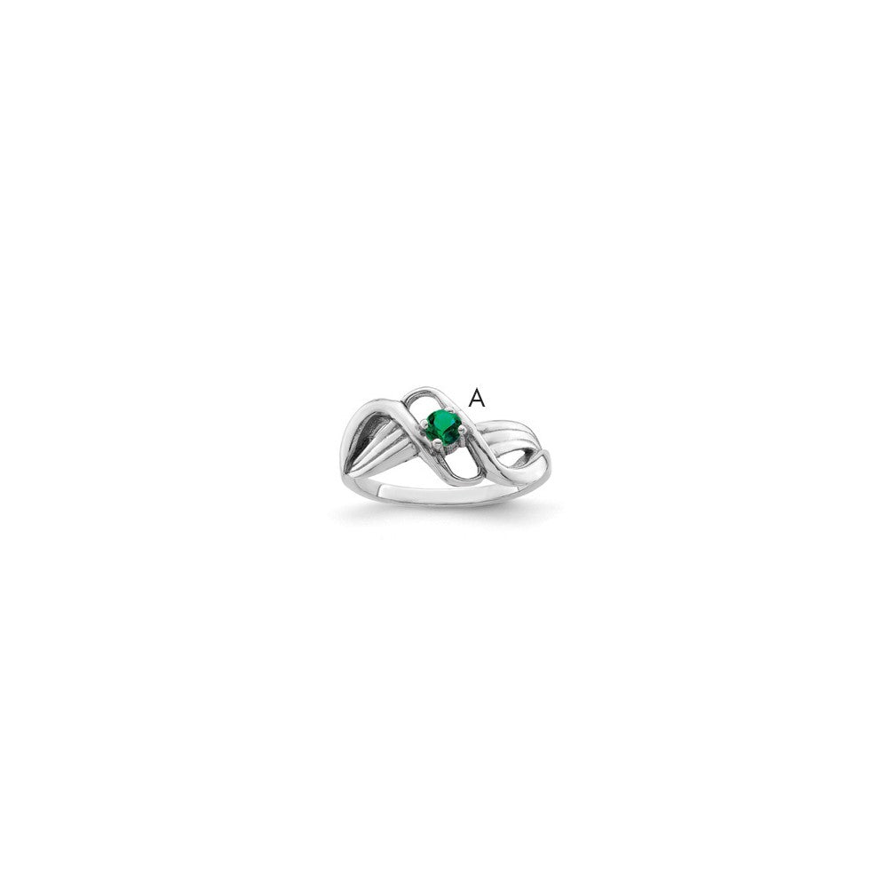 Sterling Silver Rhodium-plated Synthetic 1 Stone Mother's Ring