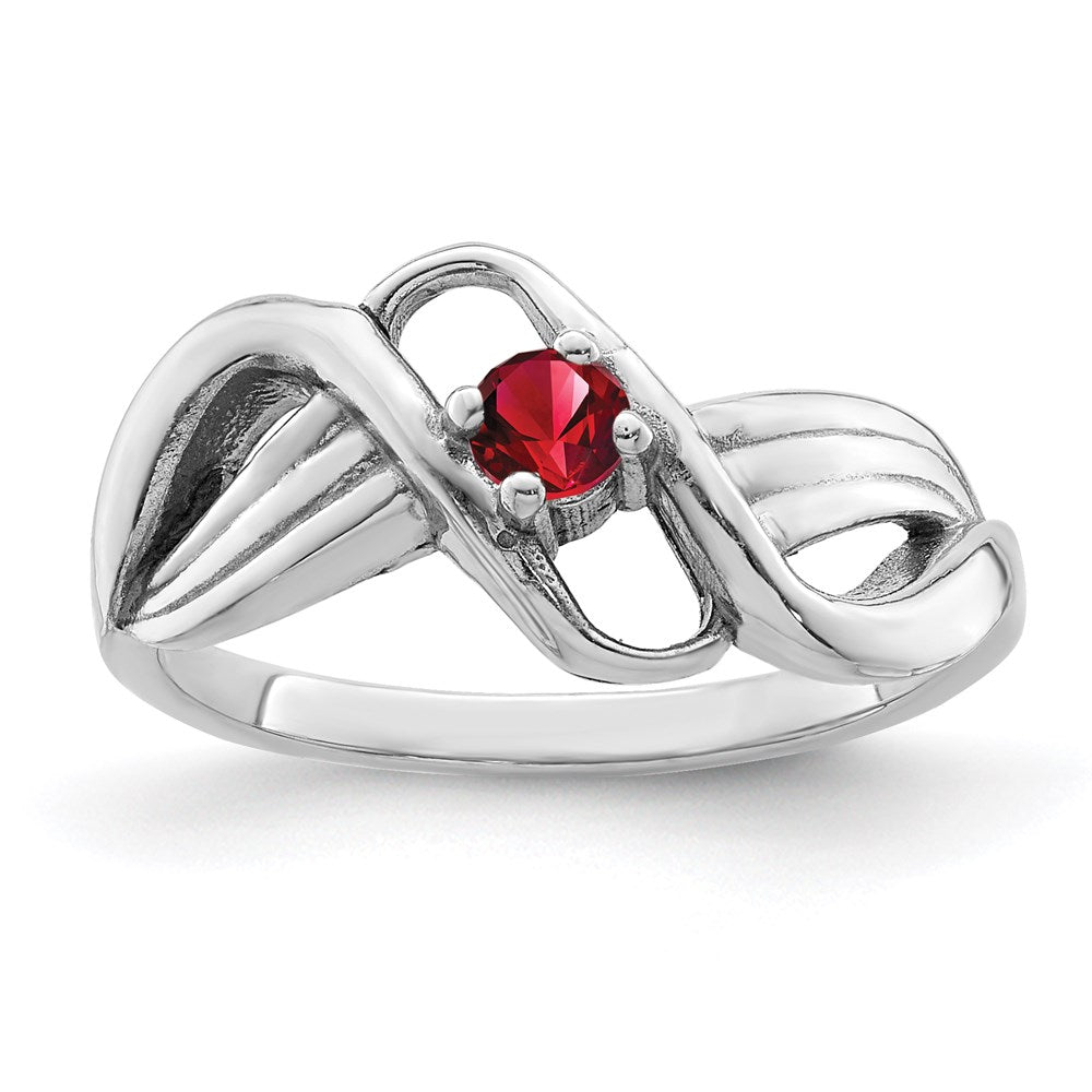Sterling Silver Rhodium-plated Synthetic 1 Stone Mother's Ring