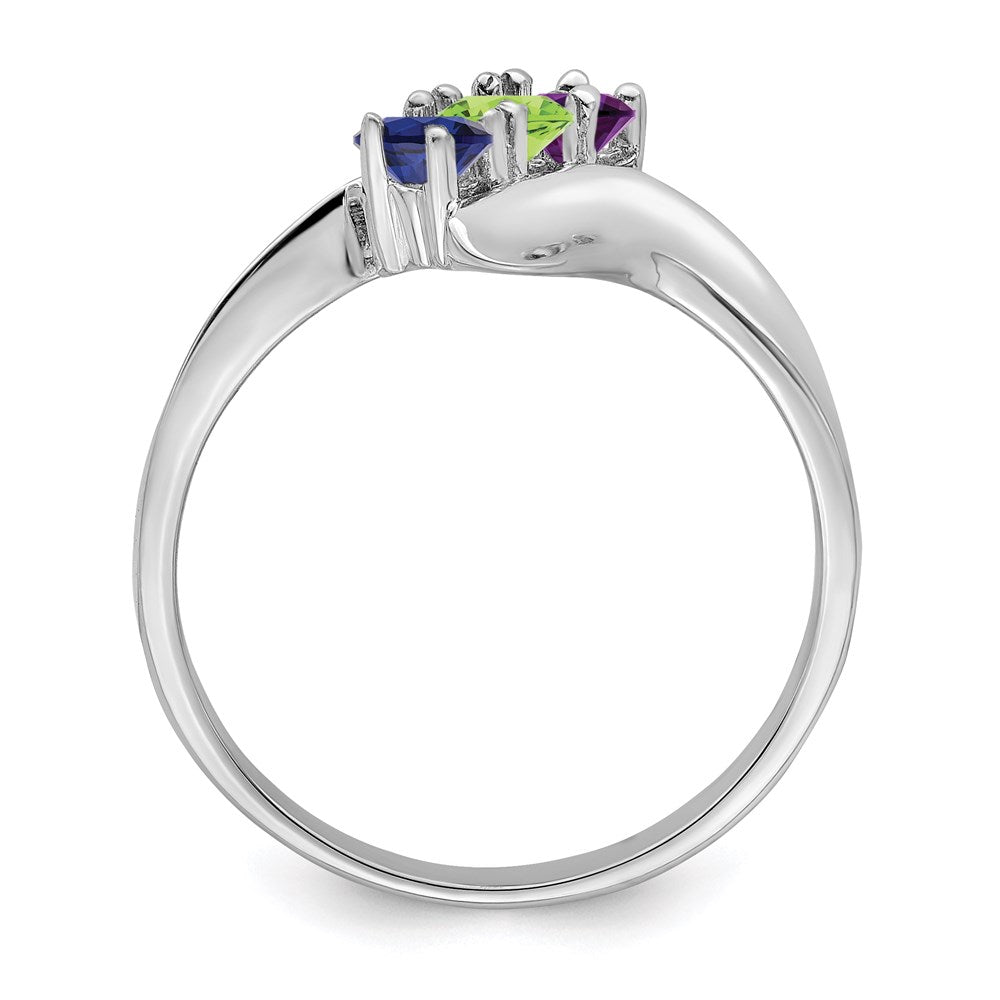 Sterling Silver Rhodium-plated Synthetic 3 Stone Mother's Ring