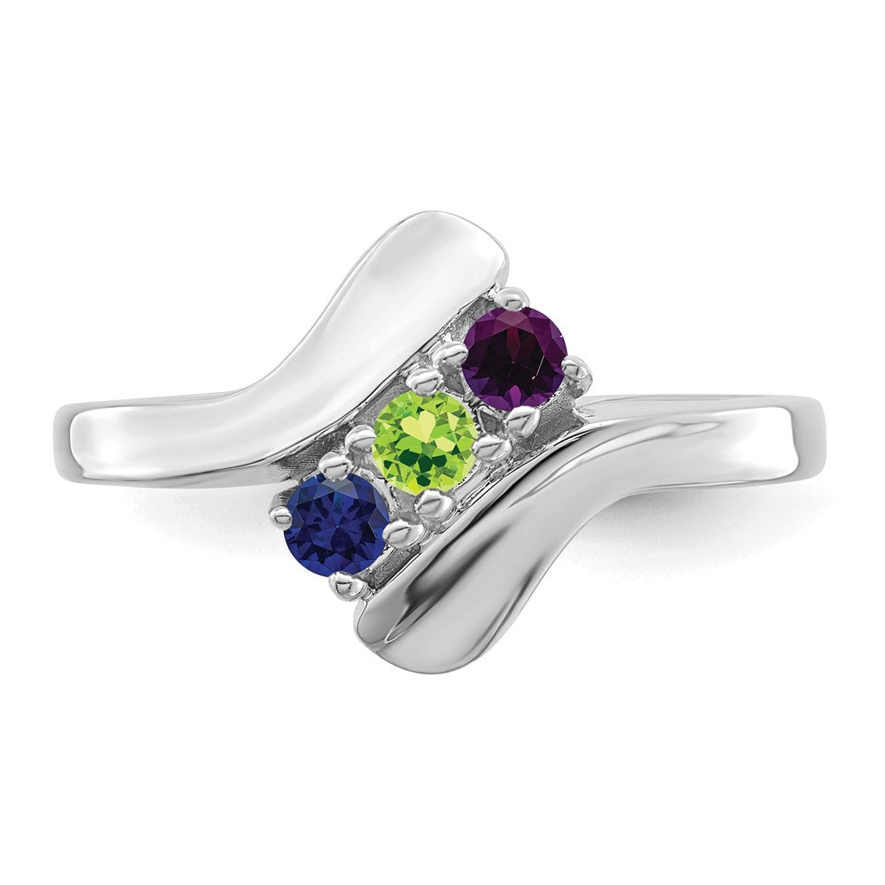 Sterling Silver Rhodium-plated Synthetic 3 Stone Mother's Ring