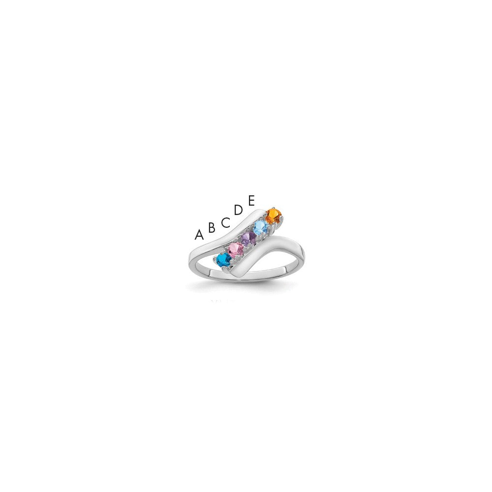 Sterling Silver Rhodium-plated Synthetic 5 Stone Mother's Ring