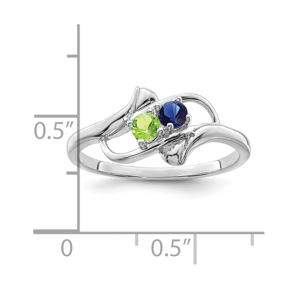 Sterling Silver Rhodium-plated Synthetic 2 Stone Mother's Ring