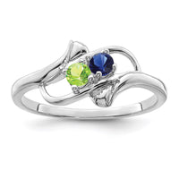 Sterling Silver Rhodium-plated Synthetic 2 Stone Mother's Ring