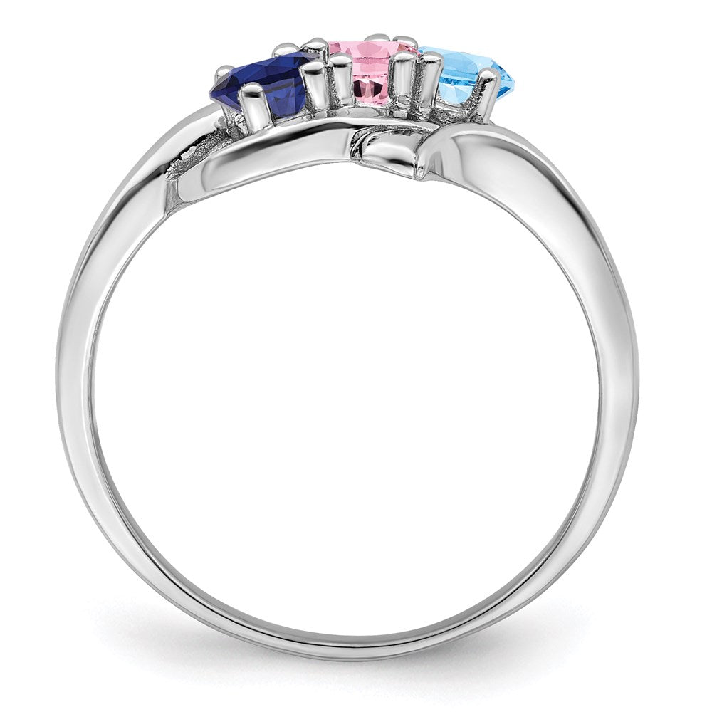 Sterling Silver Rhodium-plated Synthetic 3 Stone Mother's Ring