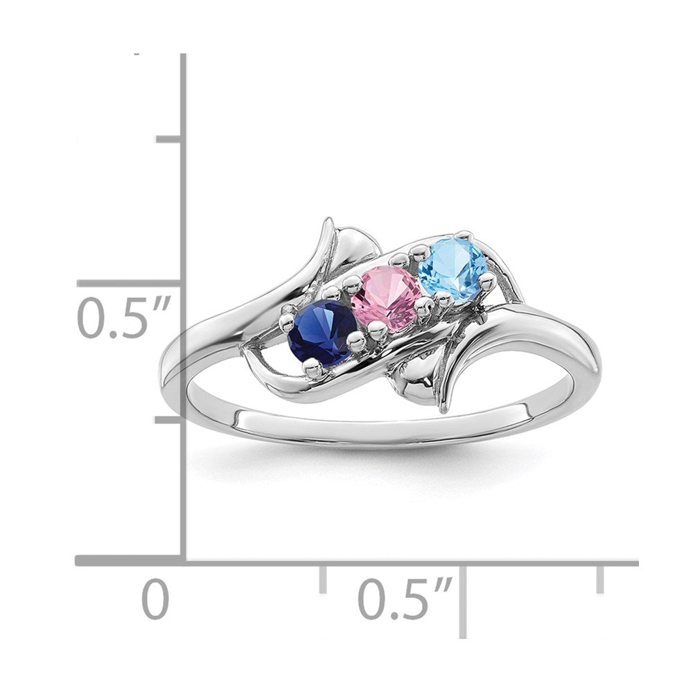 Sterling Silver Rhodium-plated Genuine 3 Stone Mother's Ring