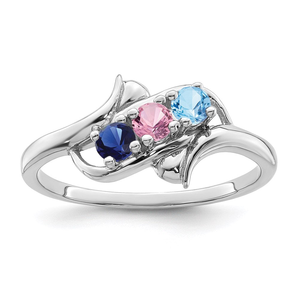 Sterling Silver Rhodium-plated Synthetic 3 Stone Mother's Ring