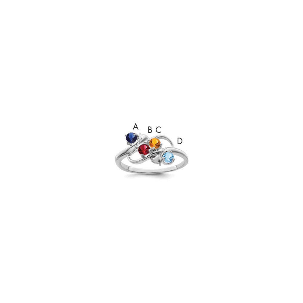 Sterling Silver Rhodium-plated Synthetic 4 Stone Mother's Ring