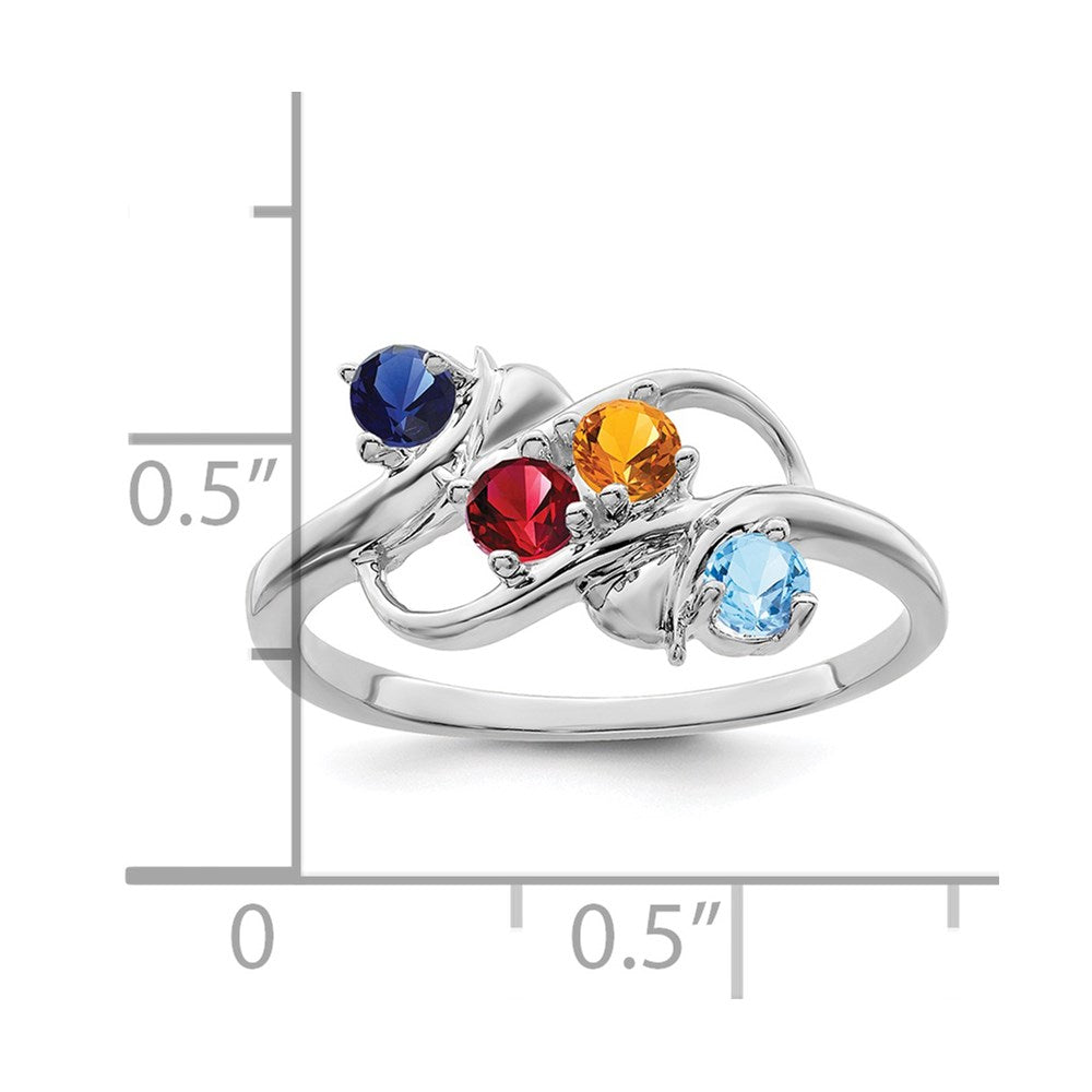 Sterling Silver Rhodium-plated Synthetic 4 Stone Mother's Ring