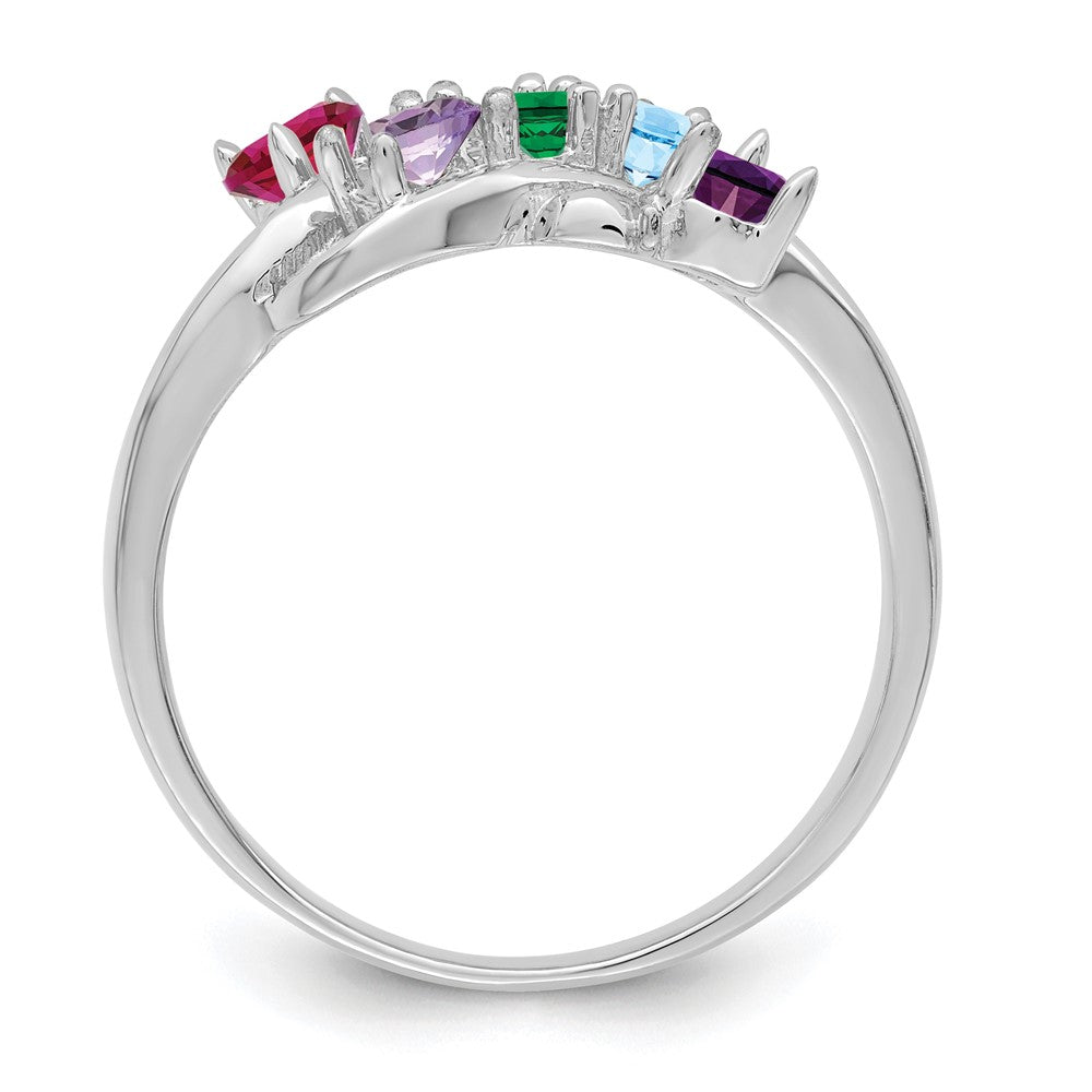 Sterling Silver Rhodium-plated Synthetic 5 Stone Mother's Ring
