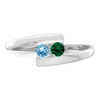 Sterling Silver Rhodium-plated Synthetic 2 Stone Mother's Ring