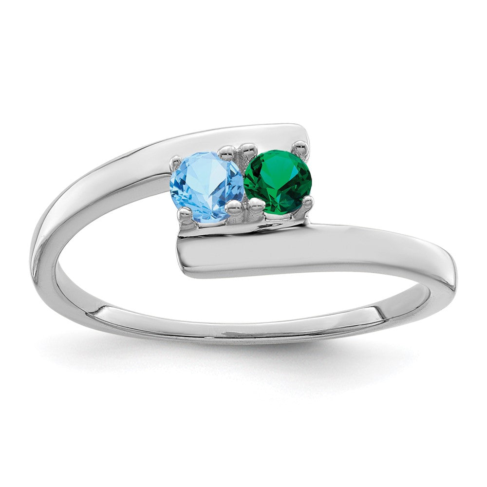 Sterling Silver Rhodium-plated Synthetic 2 Stone Mother's Ring