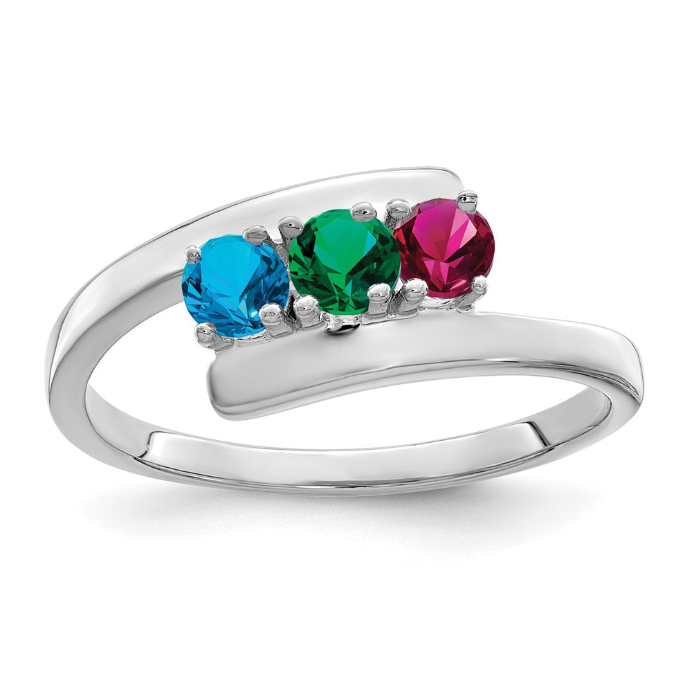 Sterling Silver Rhodium-plated Synthetic 3 Stone Mother's Ring