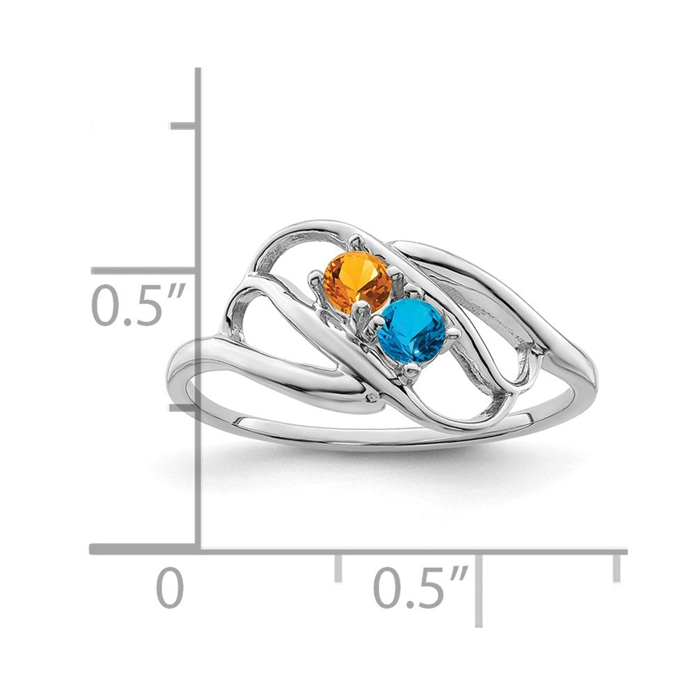 Sterling Silver Rhodium-plated Synthetic 2 Stone Mother's Ring