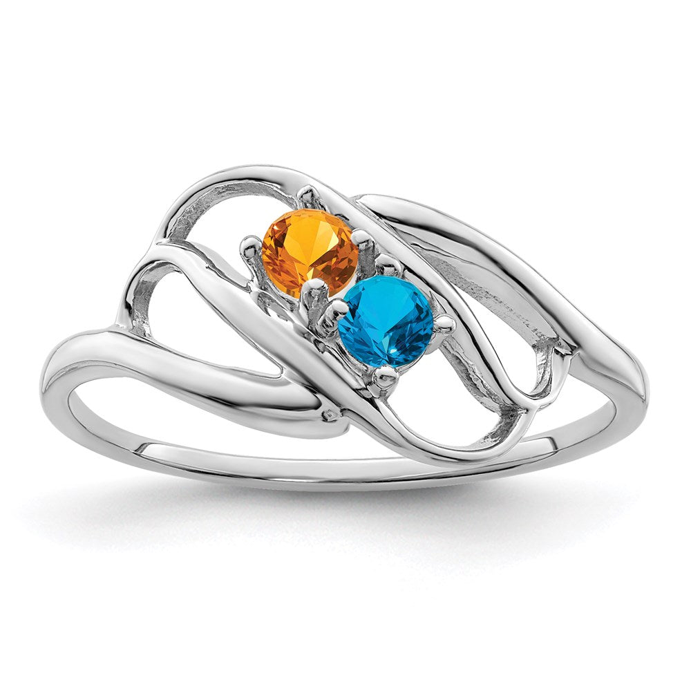 Sterling Silver Rhodium-plated Synthetic 2 Stone Mother's Ring