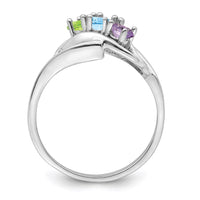 Sterling Silver Rhodium-plated Synthetic 3 Stone Mother's Ring