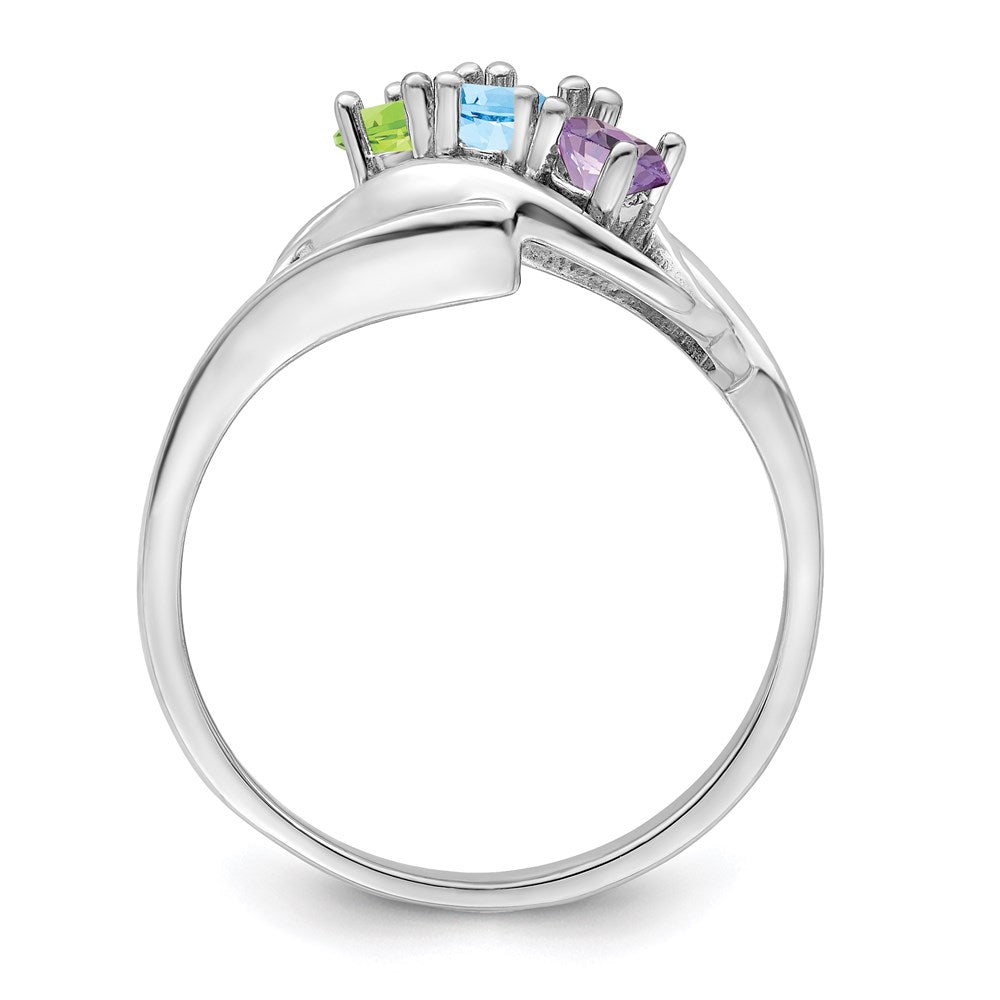 Sterling Silver Rhodium-plated Synthetic 3 Stone Mother's Ring