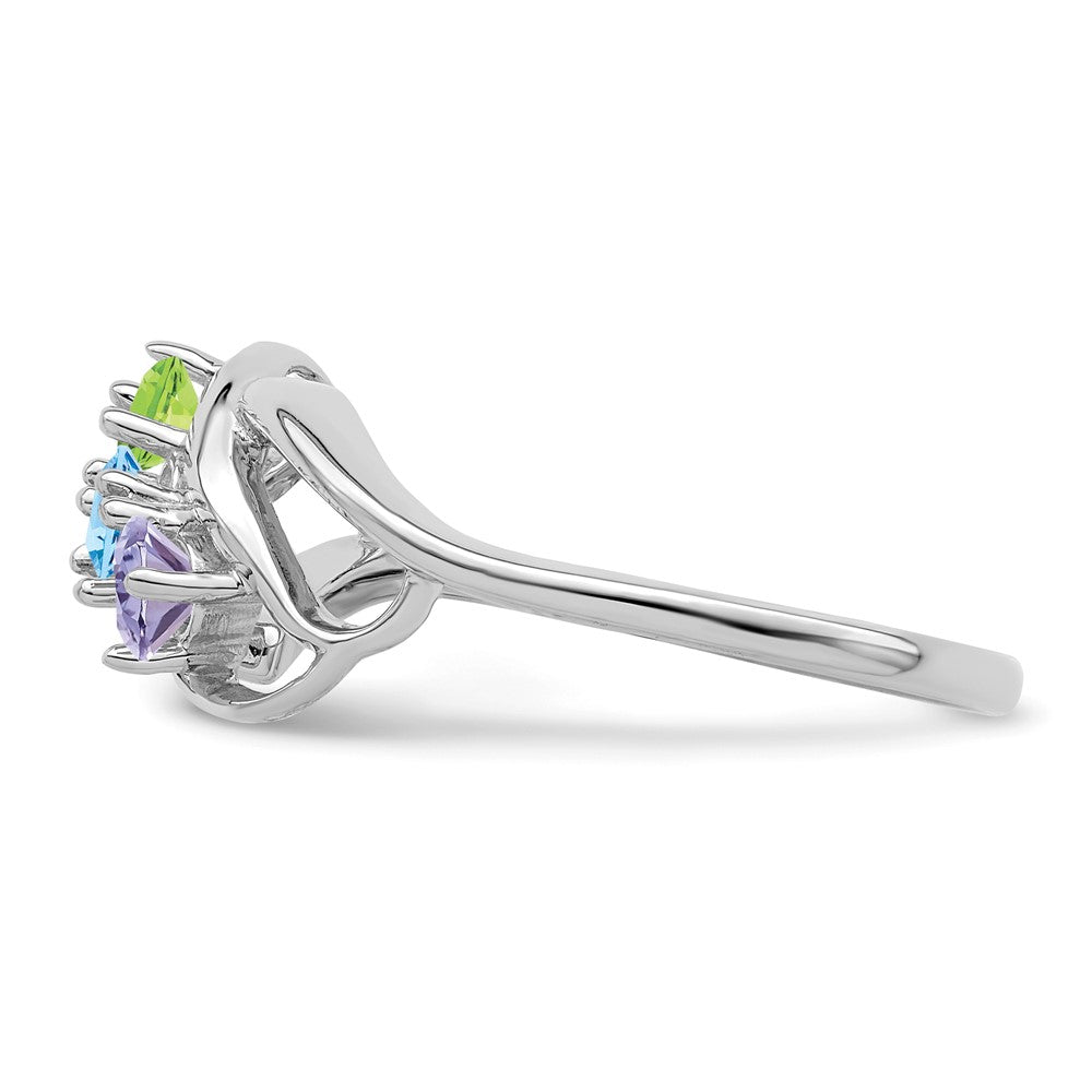 Sterling Silver Rhodium-plated Synthetic 3 Stone Mother's Ring