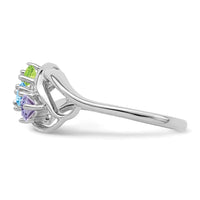 Sterling Silver Rhodium-plated Synthetic 3 Stone Mother's Ring