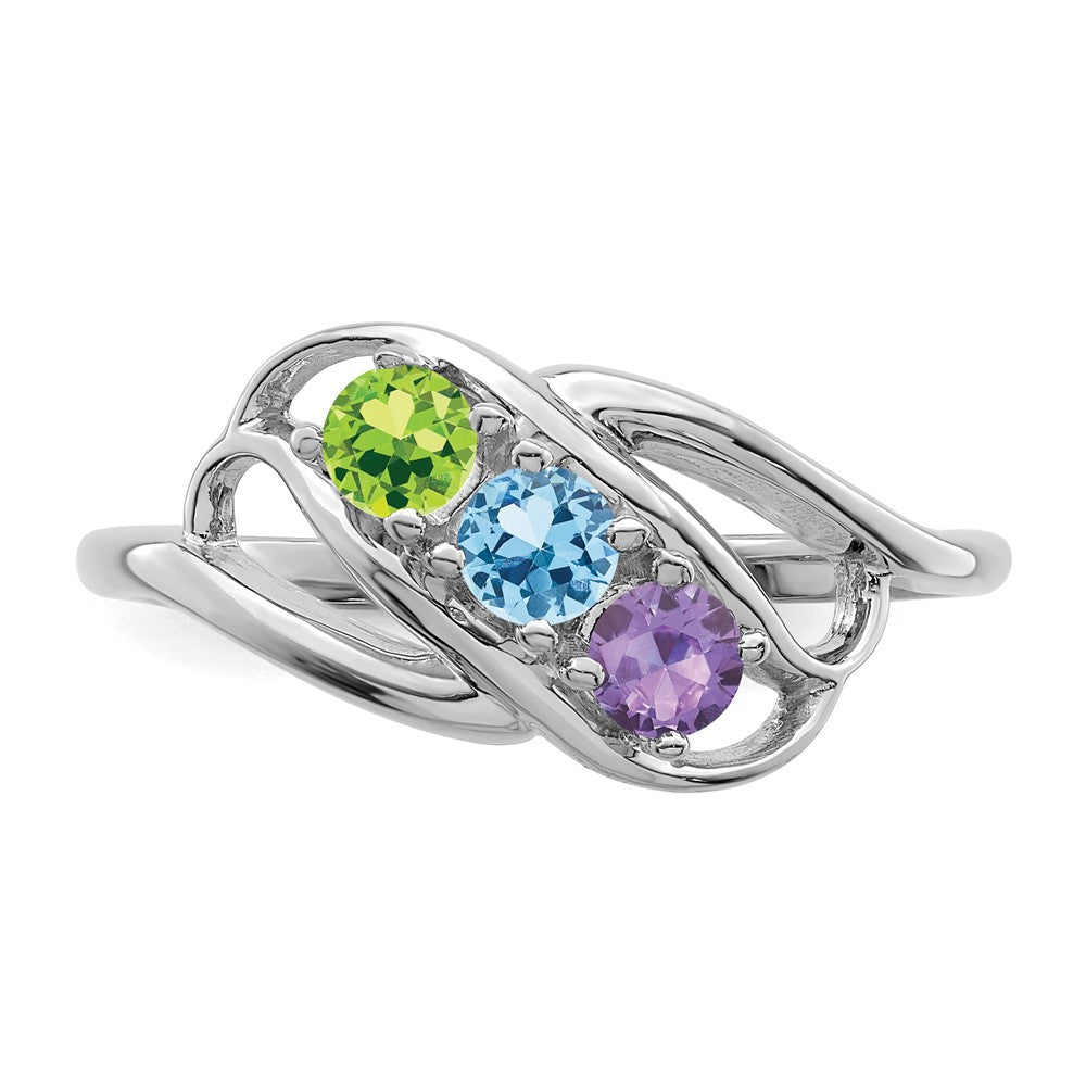 Sterling Silver Rhodium-plated Synthetic 3 Stone Mother's Ring
