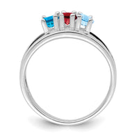 Sterling Silver Rhodium-plated Synthetic 3 Stone Mother's Ring