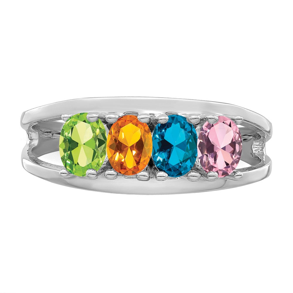 Sterling Silver Rhodium-plated Synthetic 4 Stone Mother's Ring