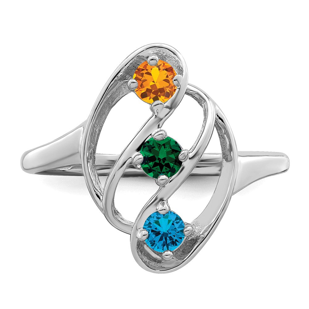 Sterling Silver Rhodium-plated Synthetic 3 Stone Mother's Ring