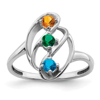 Sterling Silver Rhodium-plated Synthetic 3 Stone Mother's Ring