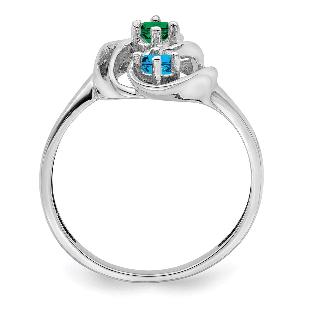 Sterling Silver Rhodium-plated Synthetic 3 Stone Mother's Ring