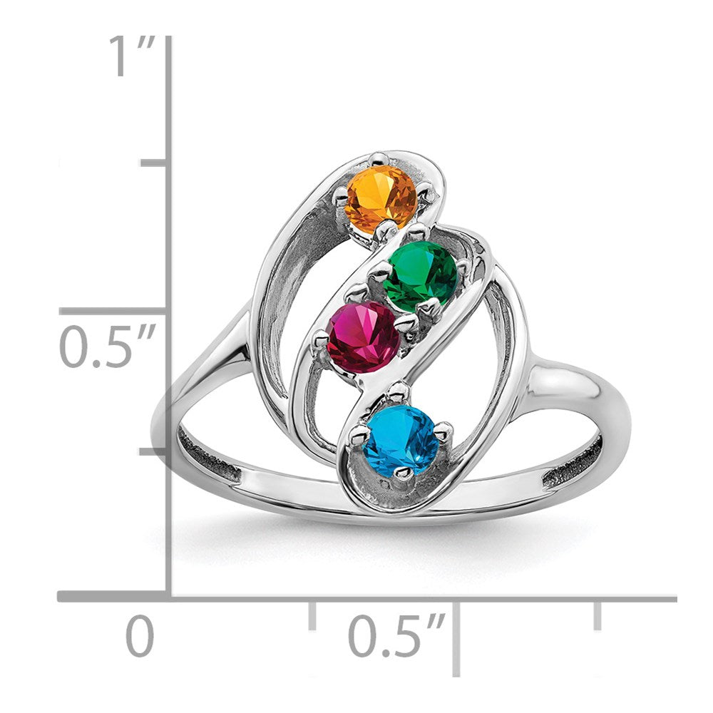 Sterling Silver Rhodium-plated Synthetic 4 Stone Mother's Ring