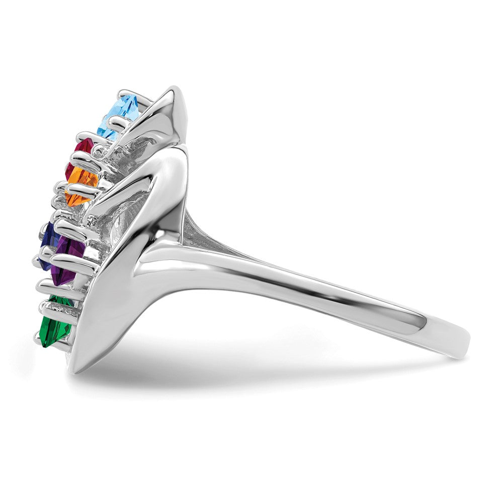 Sterling Silver Rhodium-plated Synthetic 6 Stone Mother's Ring