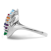 Sterling Silver Rhodium-plated Synthetic 6 Stone Mother's Ring