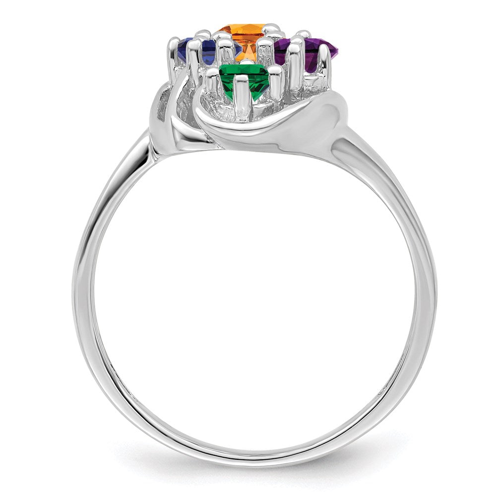 Sterling Silver Rhodium-plated Synthetic 6 Stone Mother's Ring