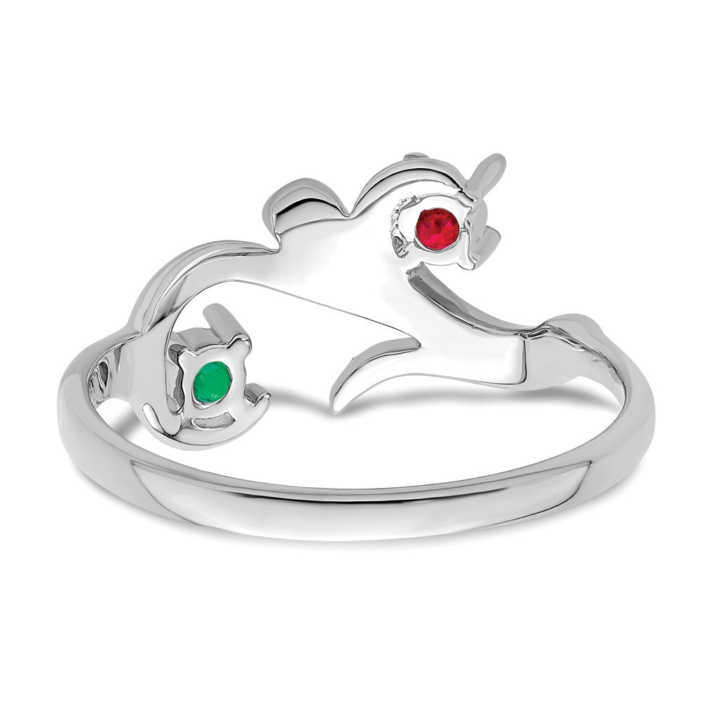 Sterling Silver Rhodium-plated Synthetic 2 Stone Mother's Ring