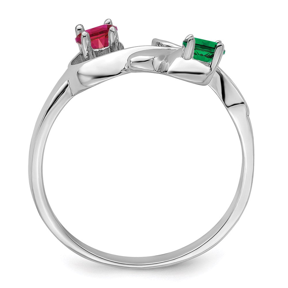 Sterling Silver Rhodium-plated Synthetic 2 Stone Mother's Ring