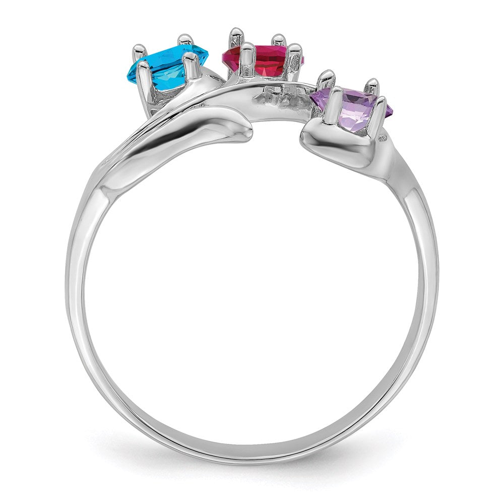 Sterling Silver Rhodium-plated Synthetic 3 Stone Mother's Ring